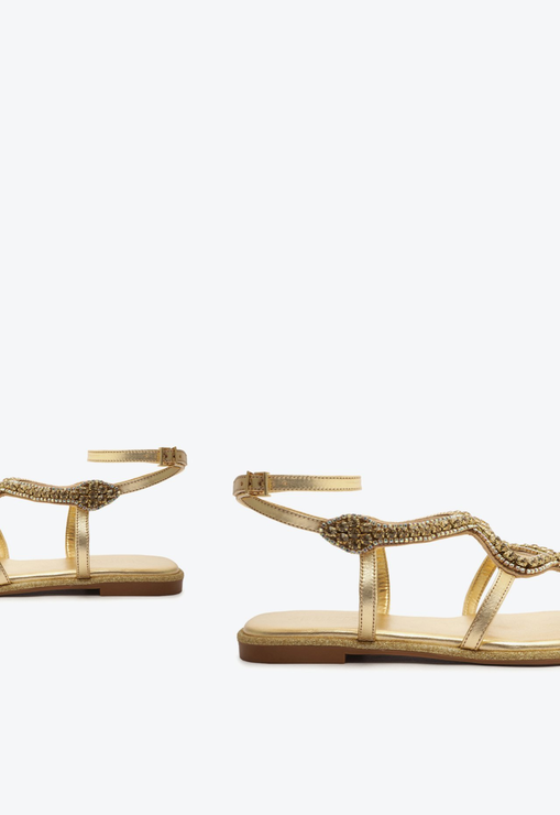 Sandália Rasteira Cobra Pedras Dourado