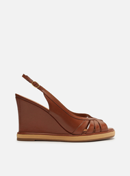 Sandália Marrom Arezzo Couro Salto Alto Anabela Slingback