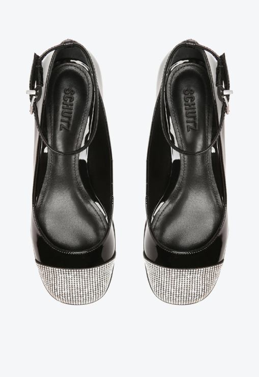 Sapato Preto Schutz Boneca Salto Bloco Baixo Verniz | ZZ MALL