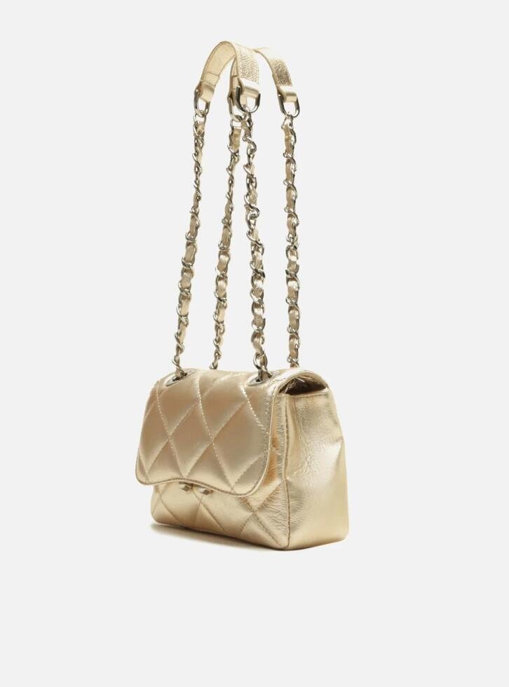 Bolsa Tiracolo Dourada Couro Mizz Pequena Platino
