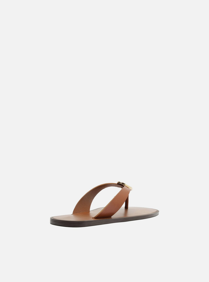 Rasteira Marrom Couro Flip Flop Metal
