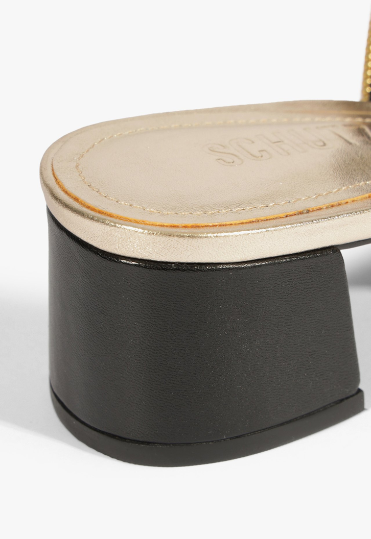 Sandália Mule Couro Dourado e Prata