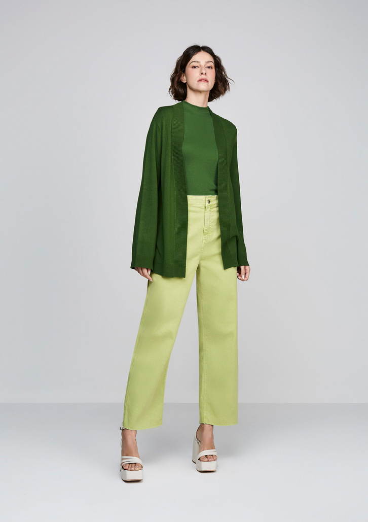 Calça Verde DZARM Em Sarja Wide Leg Slim Cintura Alta