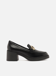 Mocassim Preto Arezzo Couro Salto Bloco