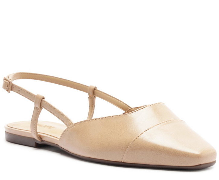 Sapatilha Slingback Ponta Verniz Bege