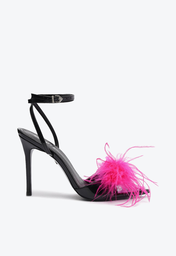 Sandália Rosa Preta Schutz Pamela Glam Pluma Verniz