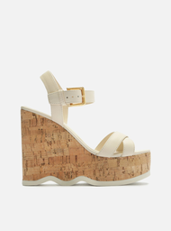 Sandália Plataforma Off-white Arezzo Couro Cortiça