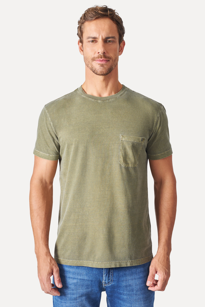Camiseta Verde Reserva Regular Com Bolso Stoned Trail