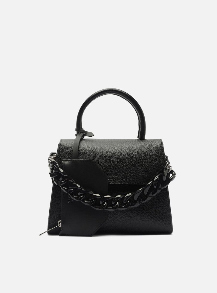 Bolsa Satchel Preta Média Alça Corrente