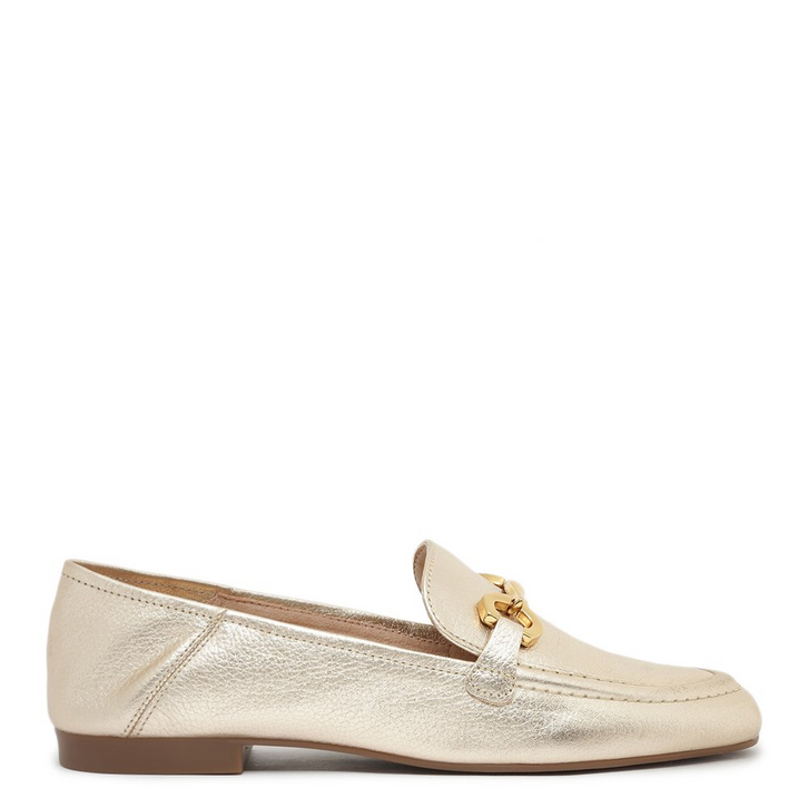 Mocassim Dourado Arezzo Couro Luma