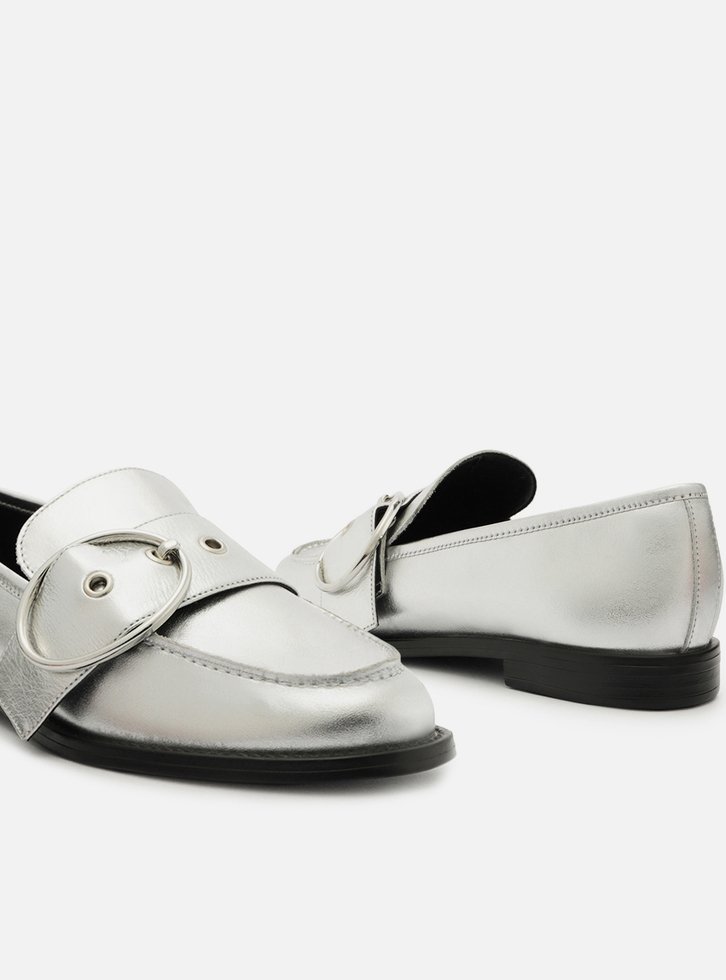 Mocassim Metalizado Couro Bico Redondo