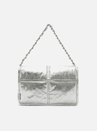 Bolsa Tiracolo Prata Arezzo Couro Puffy Média