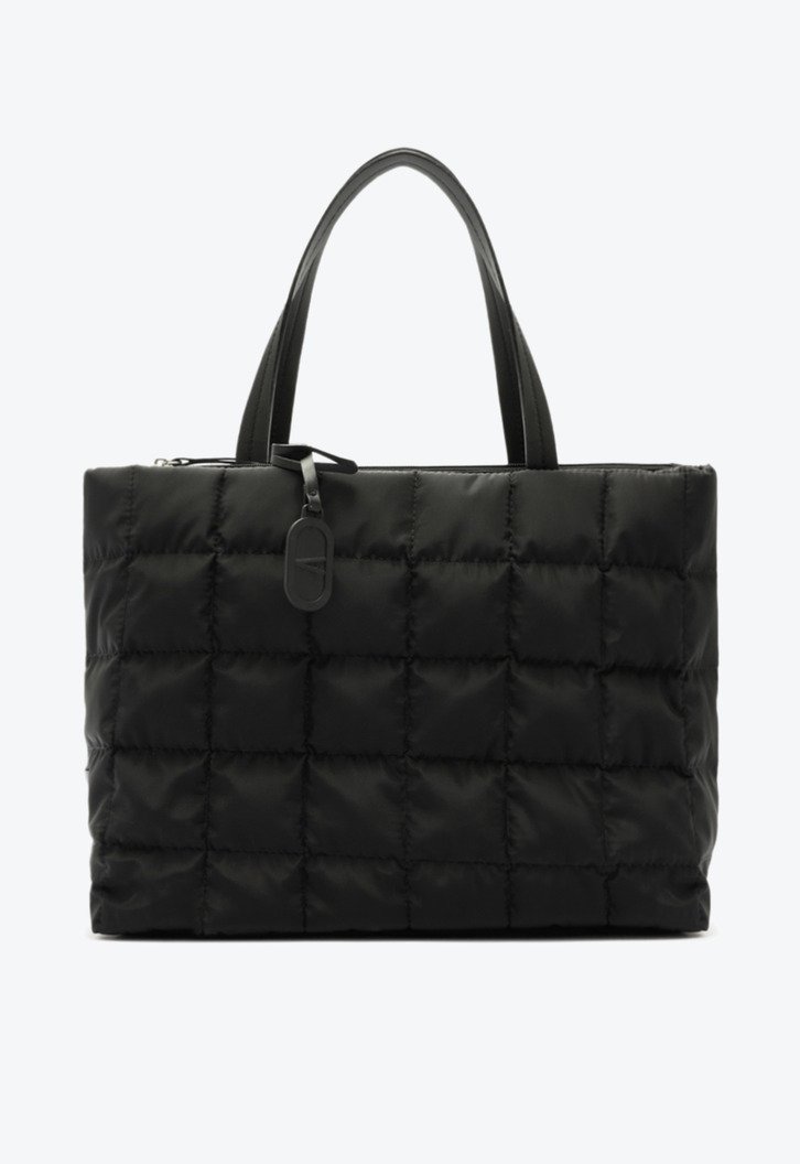 Bolsa Shopping Grande Puffer Quadriculada Preta