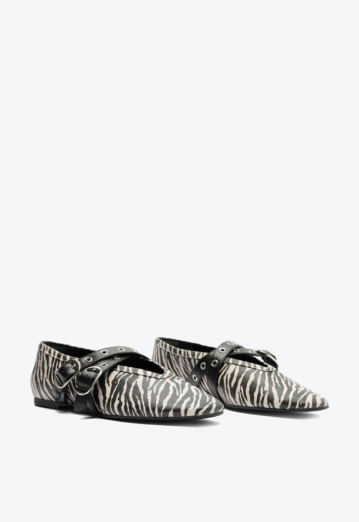 Sapatilha Tira Dupla Fivelas Megan Animal Print Zebra