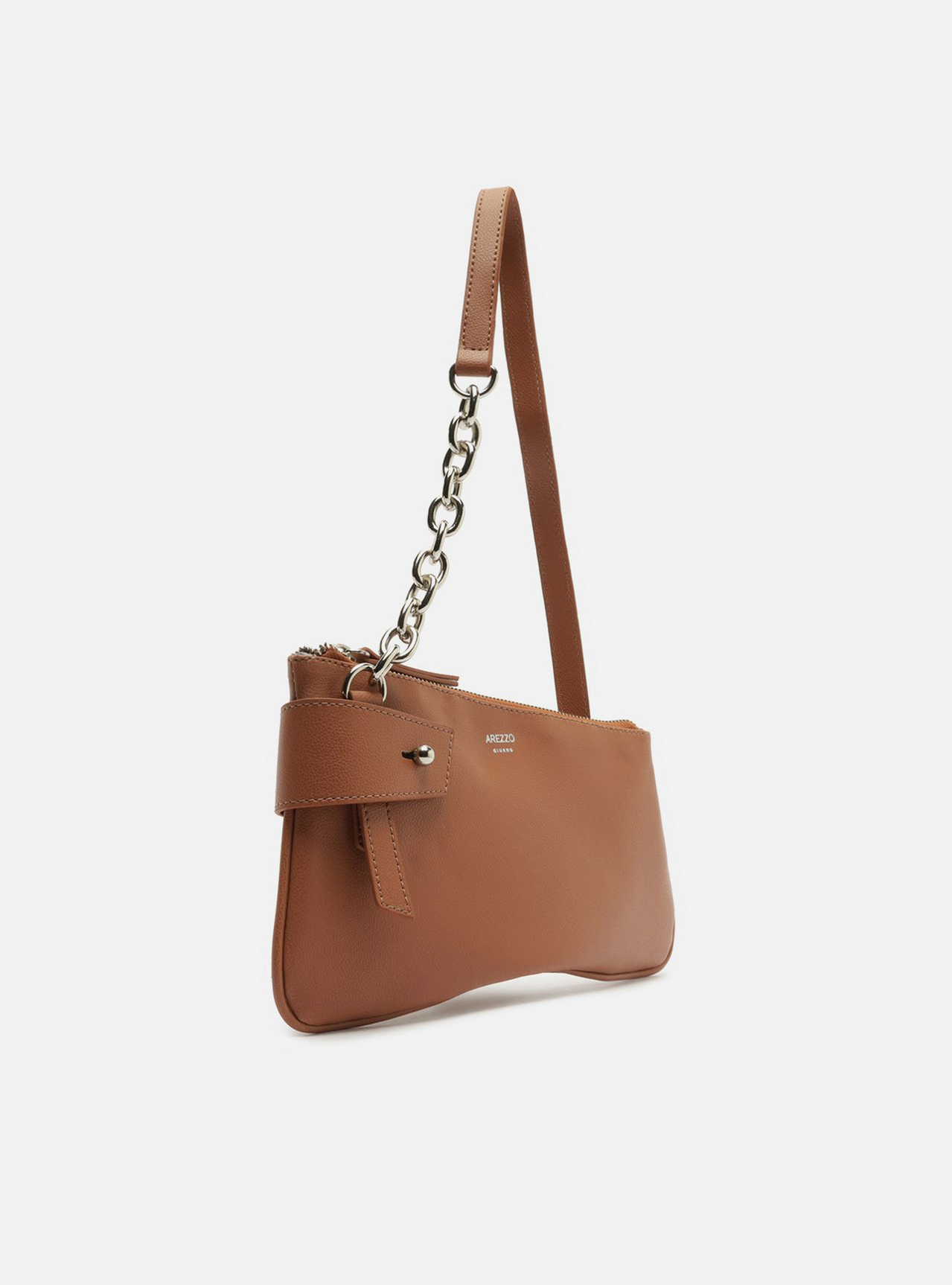 Bolsa Shoulder Marrom Média Enviesada Corrente | ZZ MALL
