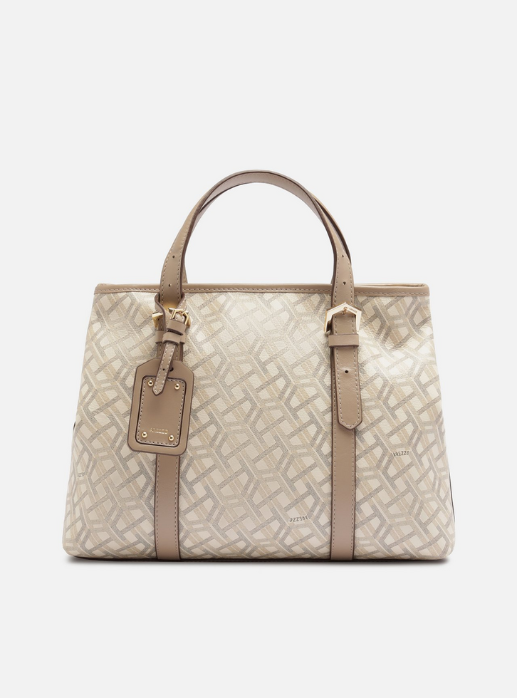 Bolsa Tote Bege Couro Grande Estampa