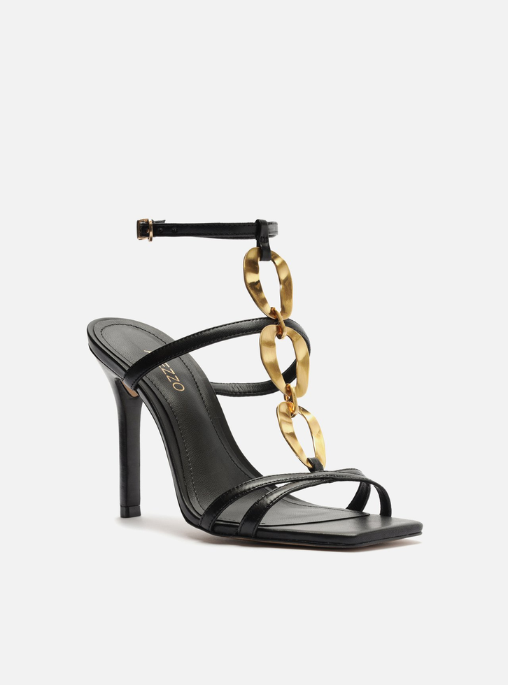 Sandlia Preta Arezzo Salto Sandalia Arezzo Com Laço Sandália Preta Verniz Salto Fino Elos Metal Arezzo
