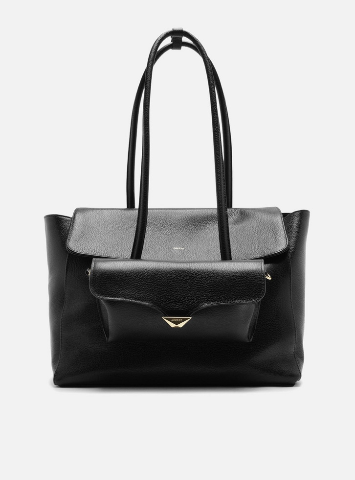 Bolsa Shopping Preta Couro Grande 2 em 1