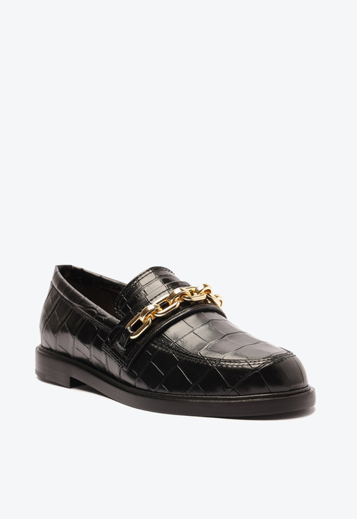Mocassim Dannie Couro Croco Preto