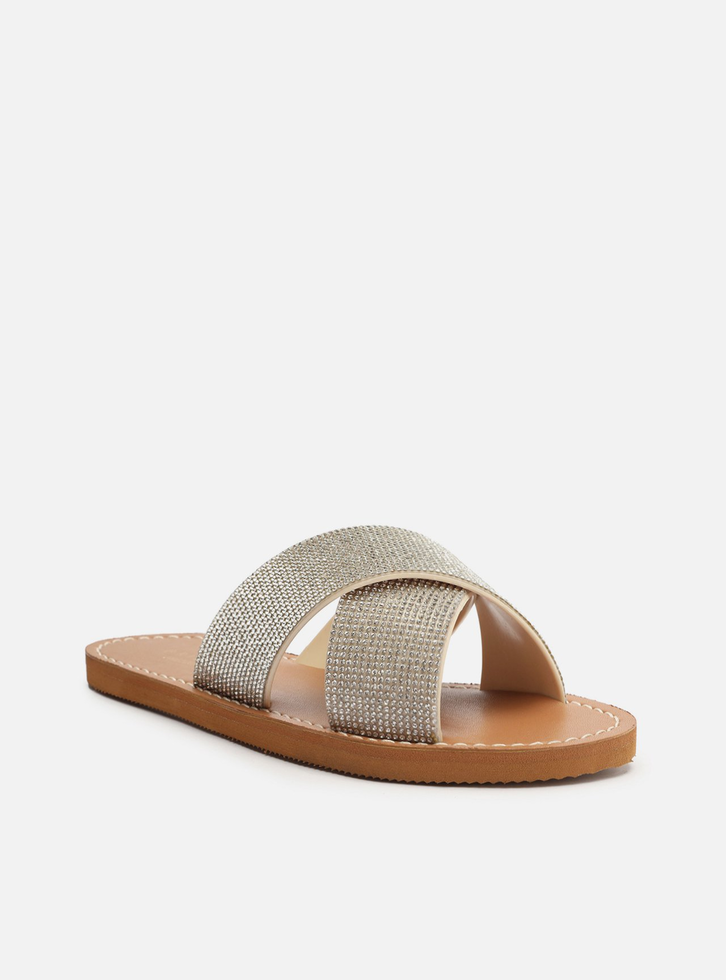 Sandália Rasteira Off-white Brizza Strass Lyon | ZZ MALL