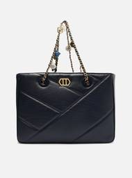 Bolsa Shopping Azul Arezzo Couro Grande Pingentes