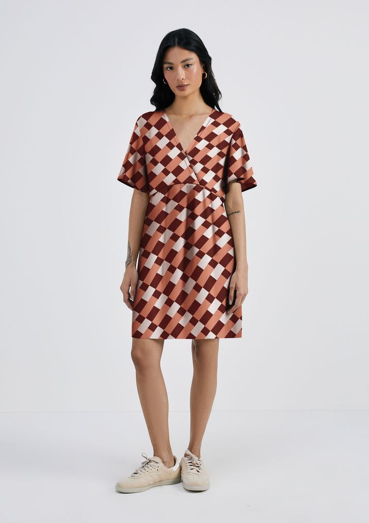 Vestido Vinho Hering Curto Estampado Em Viscolinho
