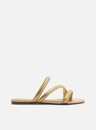 Rasteira Dourada Tiras Duplas