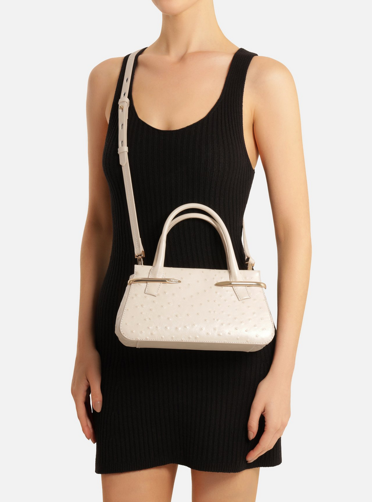 Bolsa Tote Off-White Couro Média Metais Textura