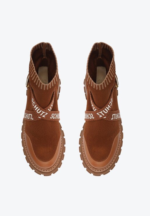 BOTA MARROM SCHUTZ BAIXA TRATORADA LOGO KNIT