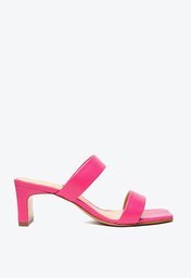 Sandália Mule Rosa Neon Schutz Salto Couro