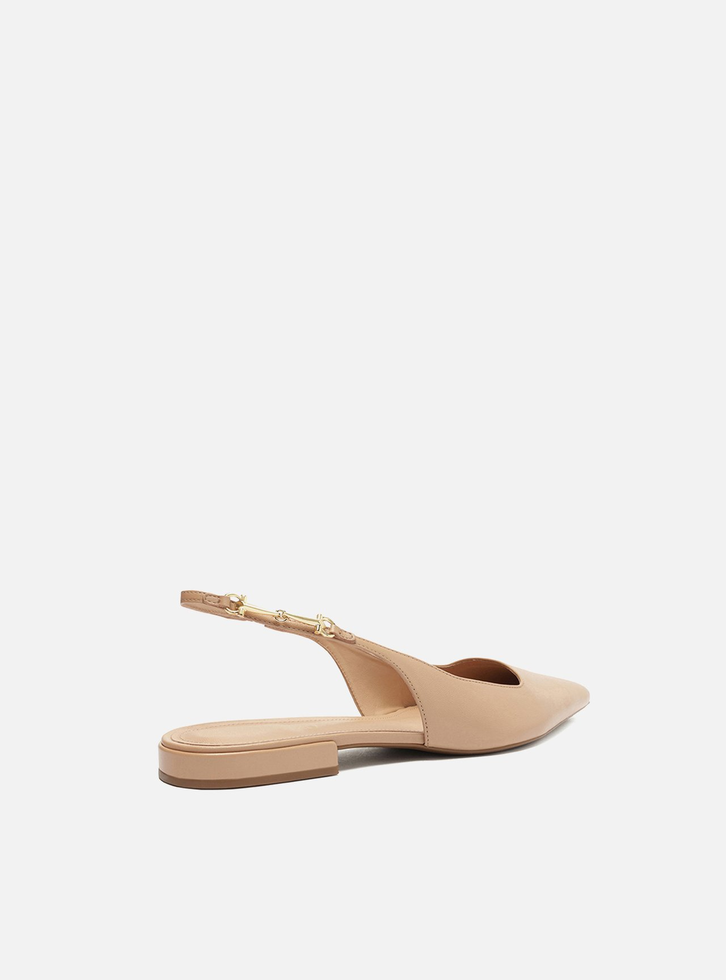 Sapatilha Bege Arezzo Couro Slingback Detalhe Metal