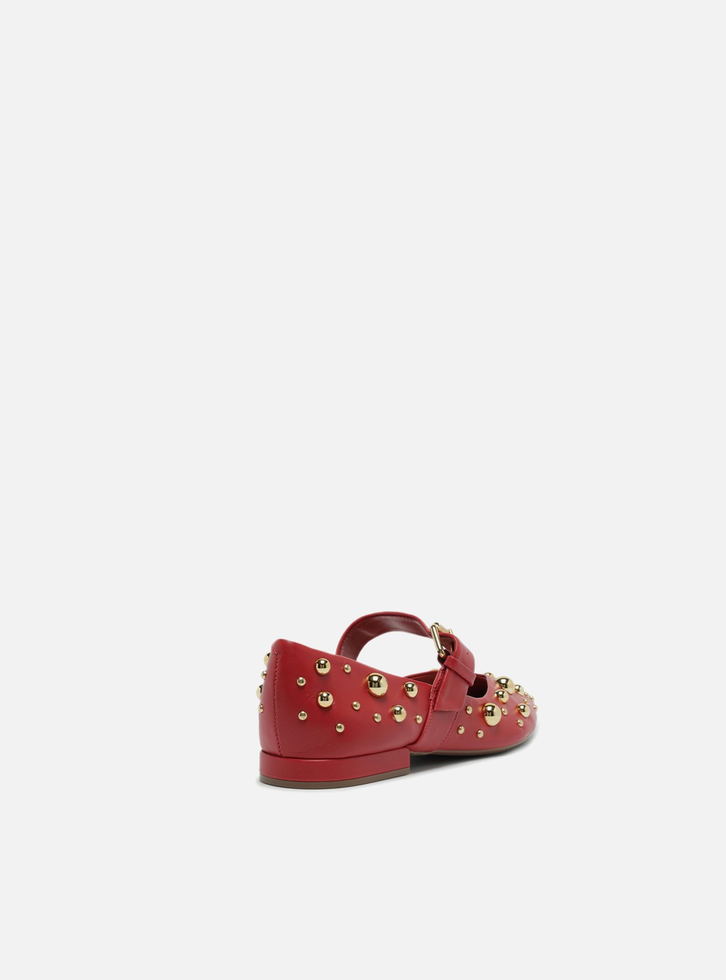 Sapatilha Boneca Vermelha Couro Maxi Tachas