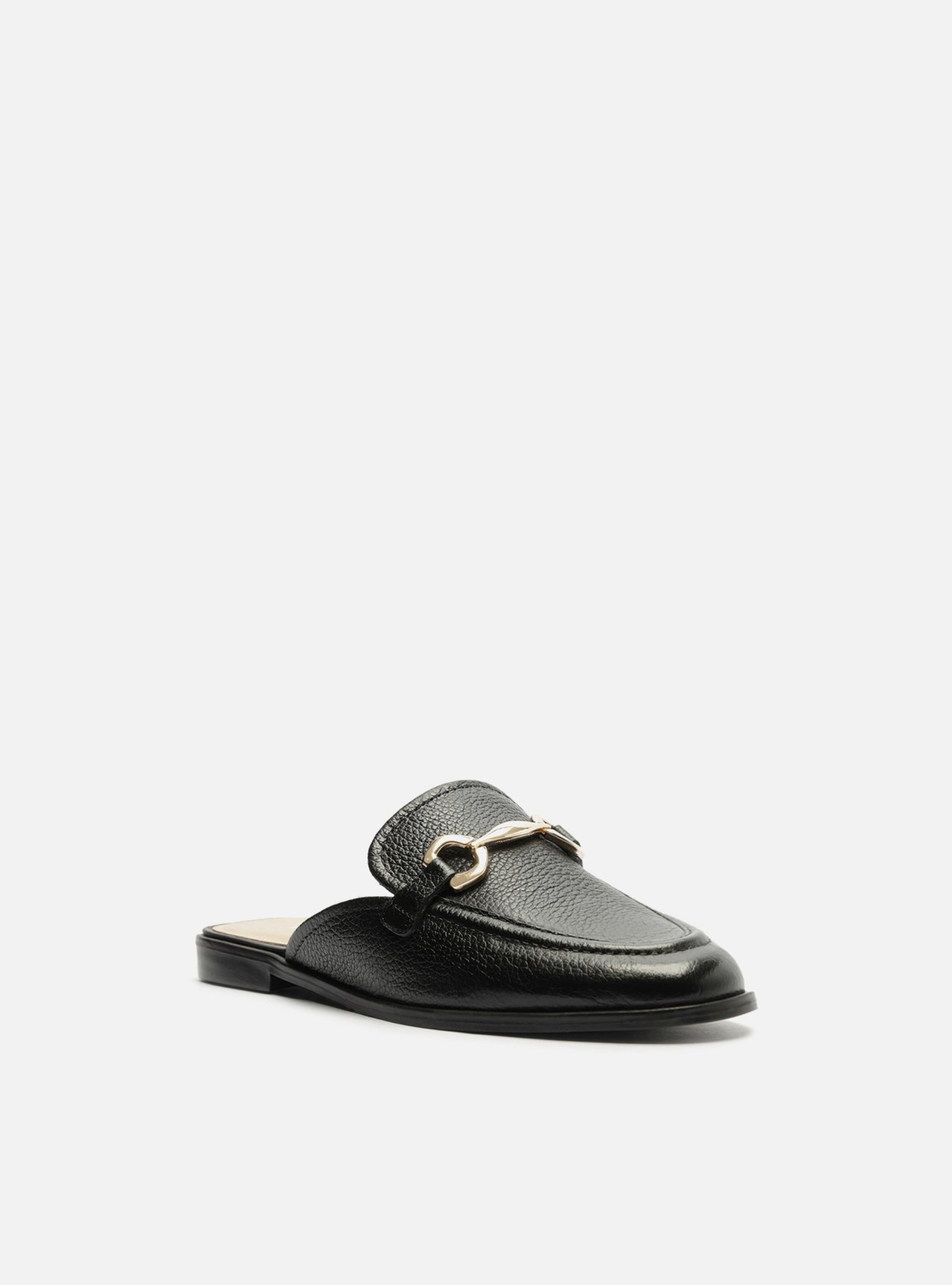 Mule Preta Arezzo Couro Bridão Metálico Básica | ZZ MALL