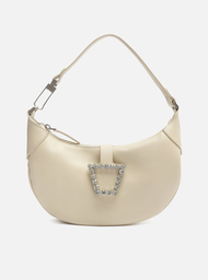 Bolsa Hobo Off-white Arezzo Couro Emily Pequena Pedraria