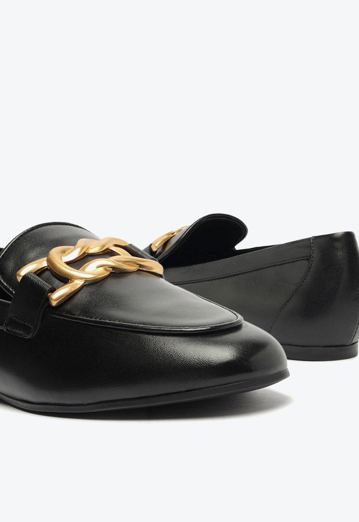 Mocassim Preto Arezzo Couro Metal Trança