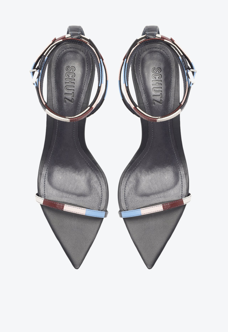 Sandália Preta Schutz Salto Mid Silvia Couro Cores | ZZ MALL