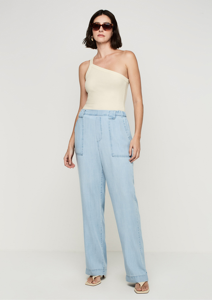 Calça Em Jeans Azul DZARM De Liocel Reta Cintura Alta