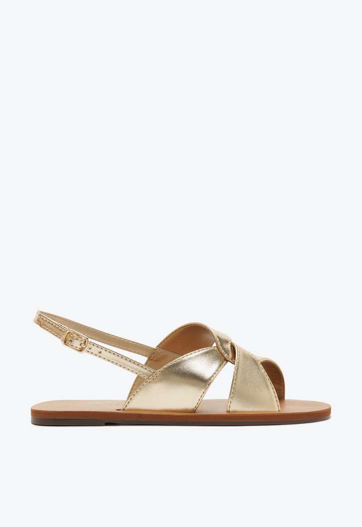 Sandália Rasteira Slingback Trançada Dourada