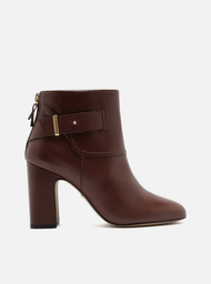 Bota Marrom Arezzo Couro Salto Bloco Bico Redondo Fivela