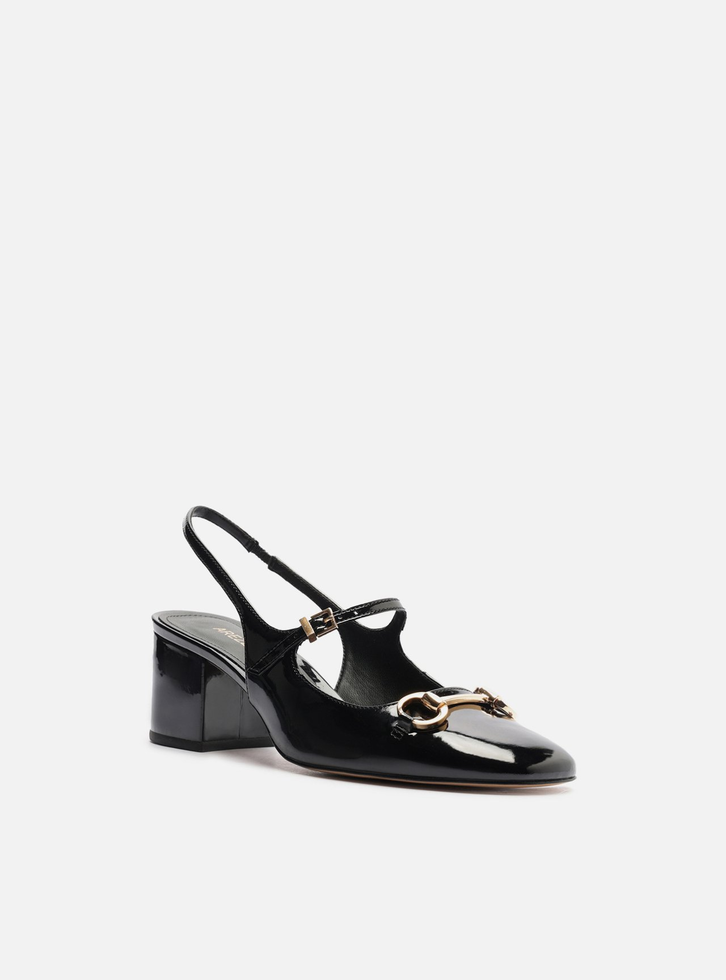 Sapato Boneca Preto Verniz Bloco Slingback