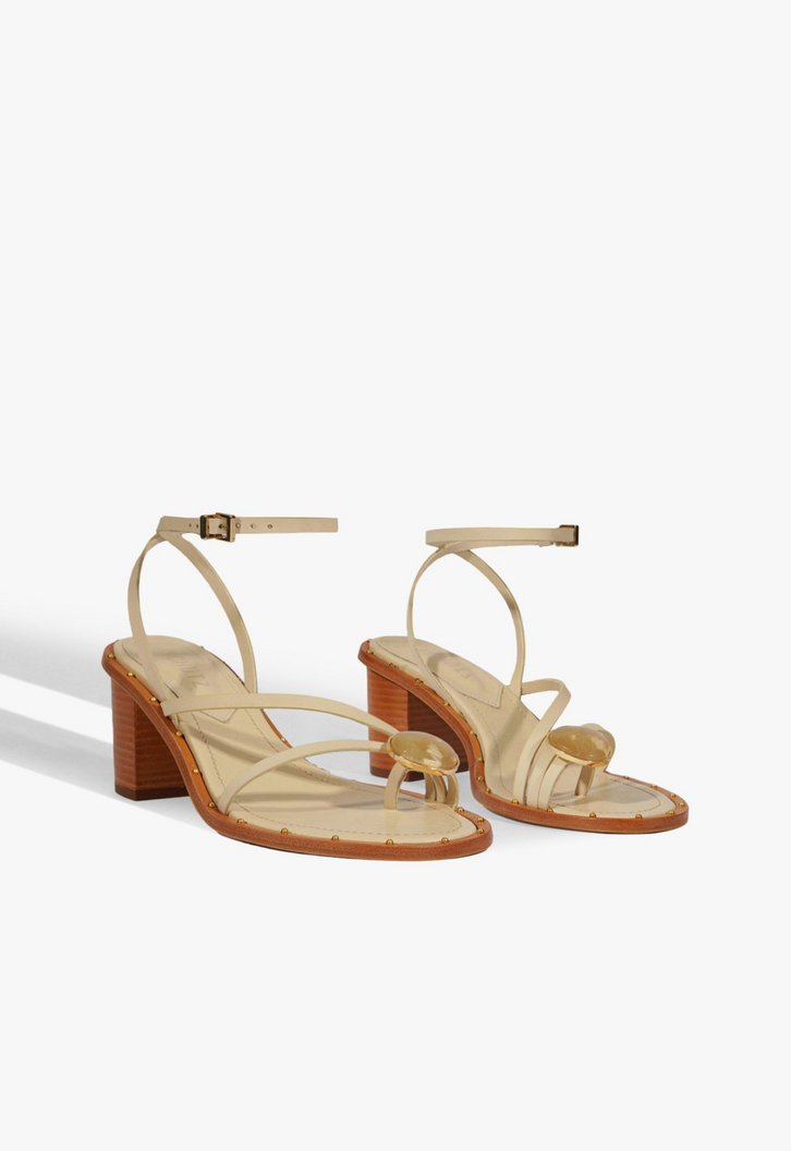 みる　0201 Sandália Salto Bloco Médio Azure Couro Branca | ZZ MALL