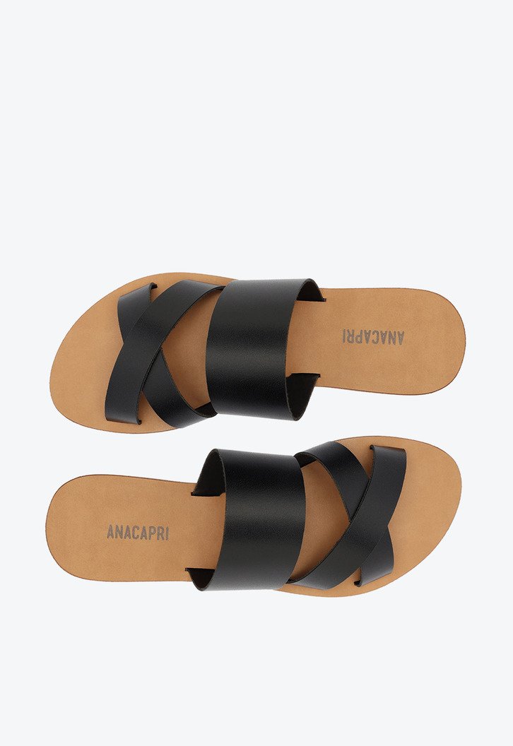 Rasteira Preta Couro Tira Tripla