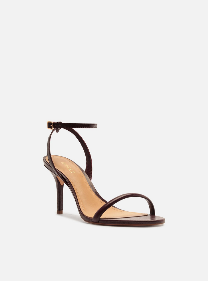 Sandália Bordô Couro Salto Fino Tiras Minimal