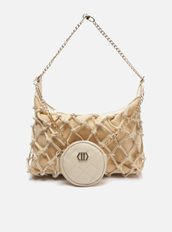 Bolsa Tiracolo Pouch Nude Arezzo Couro Média Rede