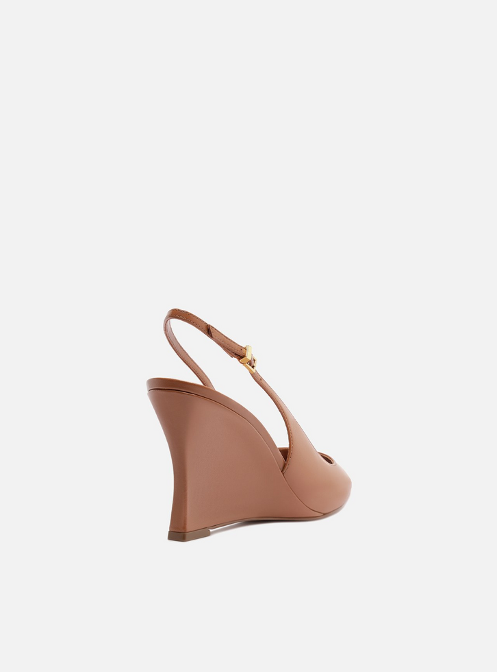 Scarpin Caramelo Couro Salto Alto Anabela Slingback