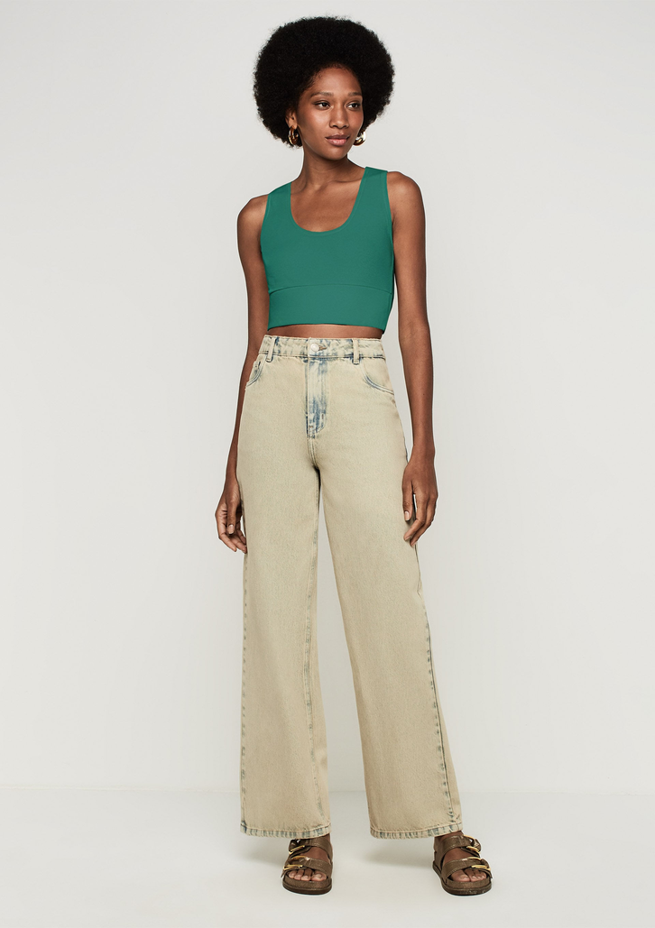 Top Cropped Verde Dzarm Decote V Canelado