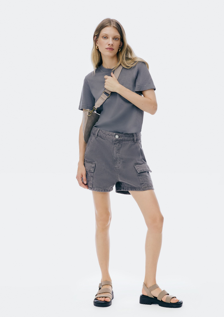 Shorts Cinza Hering Cargo Em Sarja Estonada
