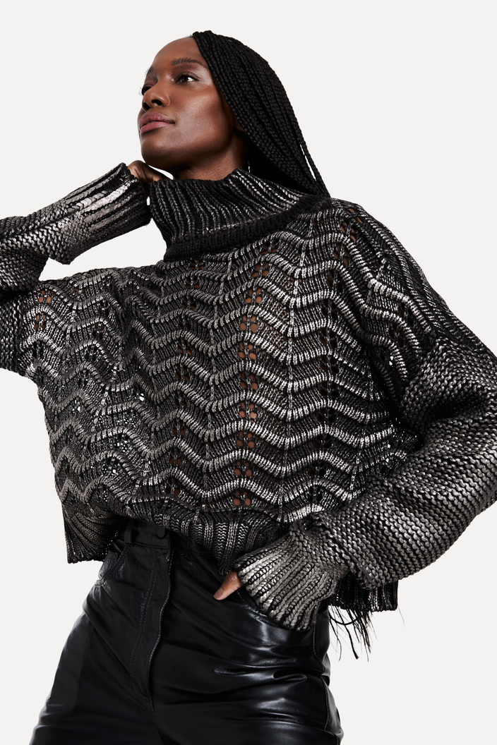 Blusa Tricot Preta Reversa Foil