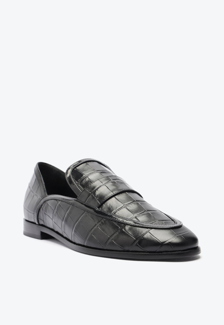 Mocassim Maurice Couro Croco Preto