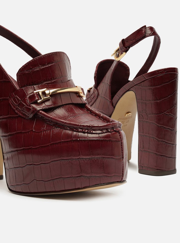 Loafer Vermelho Croco Salto Bloco Meia Pata